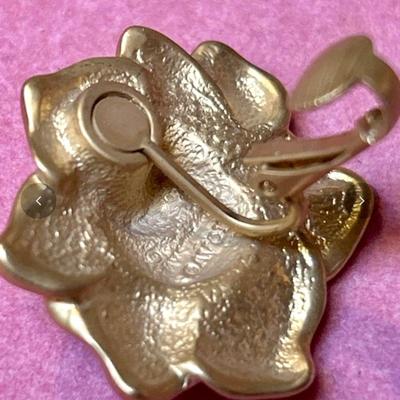 Vintage Avon Rose Earrings, Gold Tone Clip On Earrings, Signed