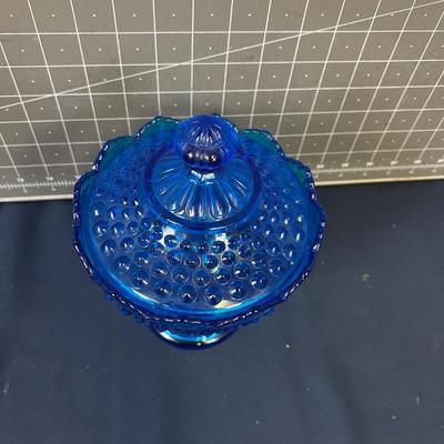 Blue Covered Compote Glass 