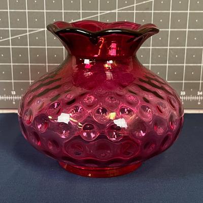 Cranberry Glass Fluted Vase Bubble Fenton