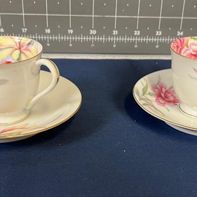 2 Dainty Floral Demitasse Cup & Saucer