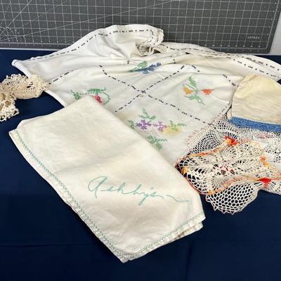 Lot of Vintage Crocheted and Embroidered Linens 