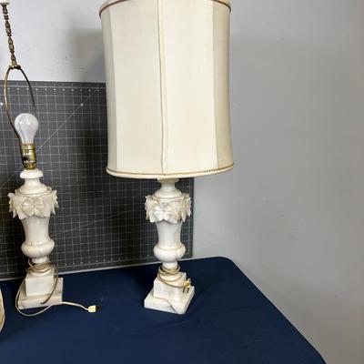 Pair of Vintage Marble Lamps (white) Plus Shades