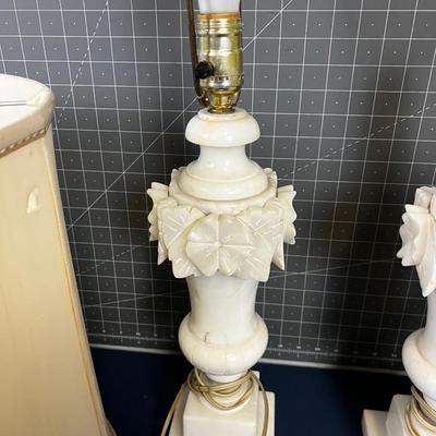 Pair of Vintage Marble Lamps (white) Plus Shades
