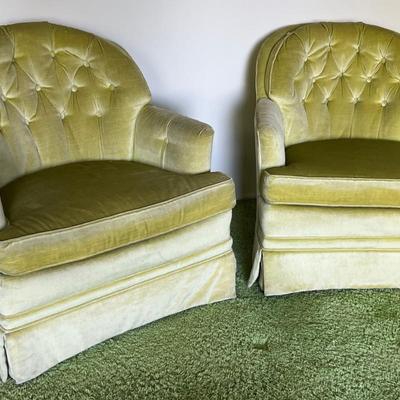 Pair of Green Velvet Club Chairs 