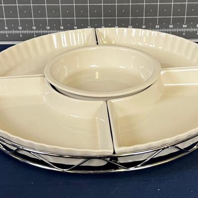 White Ceramic Lazy Susan with Dip Dish 