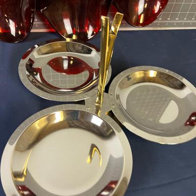 Chrome and Red Plastic Serving Trays