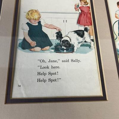 CUTEST EVER!!! Dick & JANE Plus Spot and Sally. Framed reader pages. 