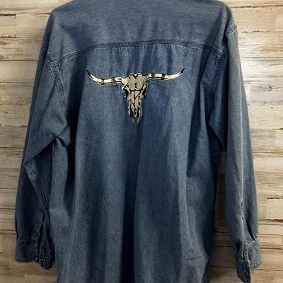 Size Medium Western Denim with Embroidered Cow Skull