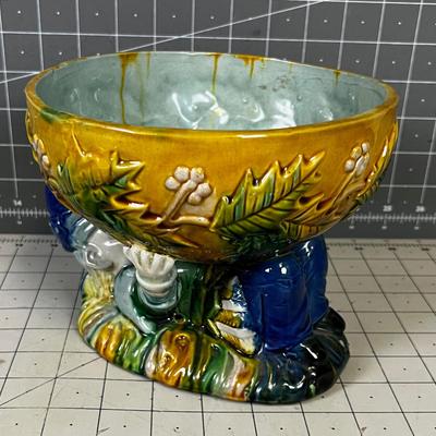 Vintage Whimsical Majolica Gnome Bowl