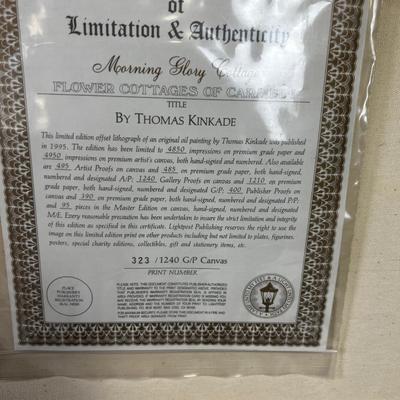 Thomas Kinkade  Morning Glory Cottage  Framed with Letter of Limitation and Authenticity 1 of 4950 Artist Signed 