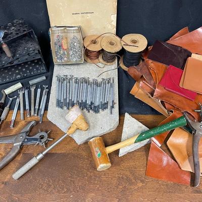 Huge Lot of Leather Tooling Crafting Supplies Stamps Materials Rivets