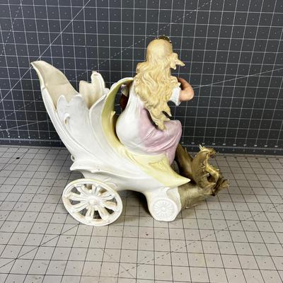 Antique Art Nouveau Fantasy Figurine Woman With Pet Dragon 