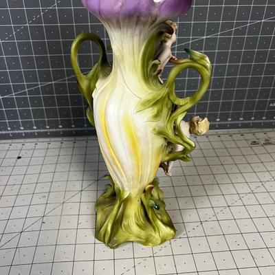 SAXONY ART Nouveau Cherub Vase, Green and Purple 