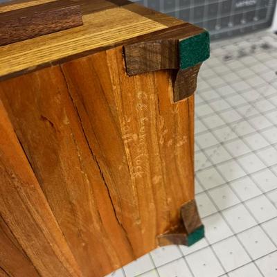 NEAT Hand Crafted Wood Box that is Green Velvet Lined 