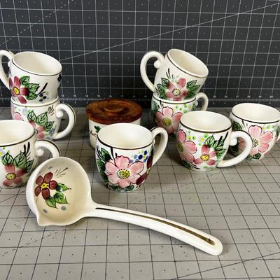 Cute Floral Mugs & Ladle 