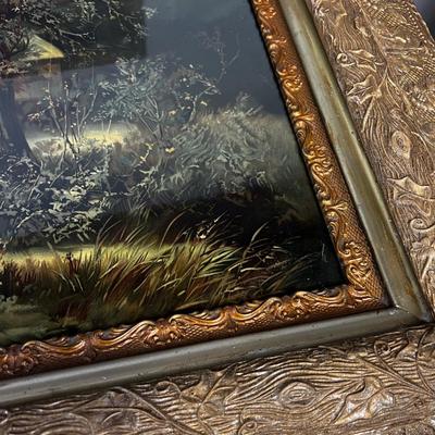 Antique Framed Litho Graph of Dutch Winter Scene