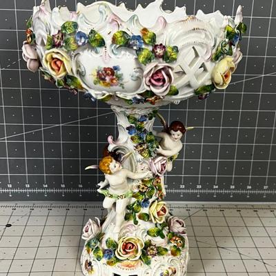 Fine Dresden Porcelain Centerpiece Bowl Cherubs and Flower