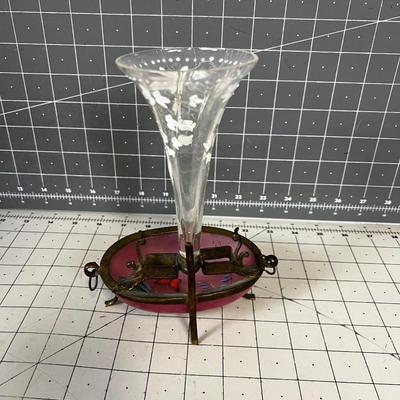 Antique English Victorian Glass Epergne Vase with dish GLASS 