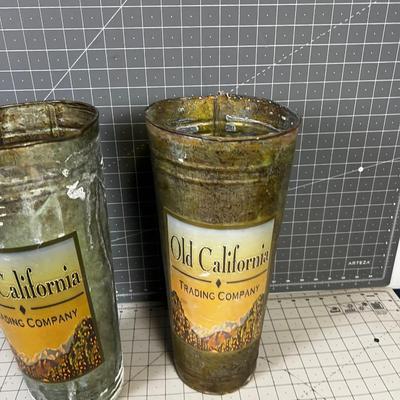 Old California Sap Can Platter Vases TIN