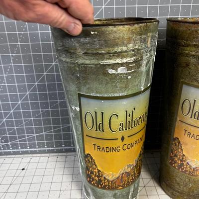 Old California Sap Can Platter Vases TIN