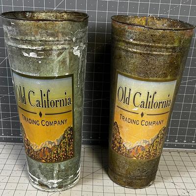 Old California Sap Can Platter Vases TIN