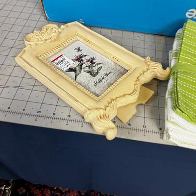 Large Tray of Misc. DÃ©cor Home Items; Hangers, Candle Towels paper boxes, Rabbits.  