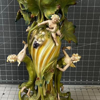Saxony Art Nouveau Vase with Cherubs and women 
