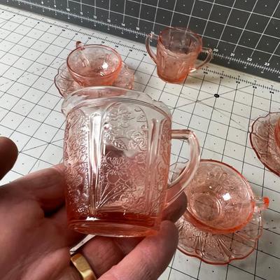 Pink Depression Glass Demitasse Cups, Saucers, Cream & Sugar