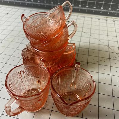 Pink Depression Glass Demitasse Cups, Saucers, Cream & Sugar