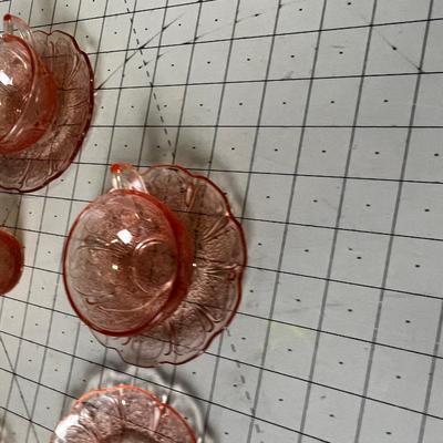 Pink Depression Glass Demitasse Cups, Saucers, Cream & Sugar