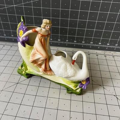 Woman and Swan Cornucopia Vase 