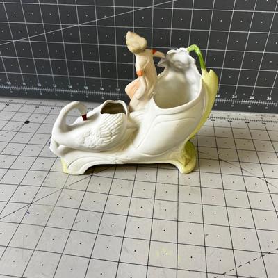 Woman and Swan Cornucopia Vase 
