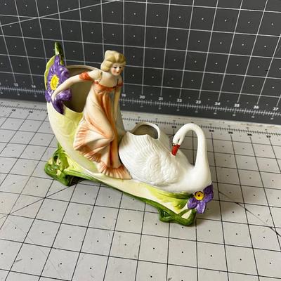 Woman and Swan Cornucopia Vase 