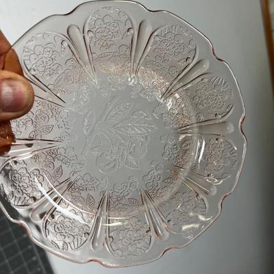Pink Depression Glass Demitasse 4 Plates & 2 Cups
