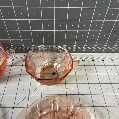 Pink Depression Glass Demitasse 4 Plates & 2 Cups