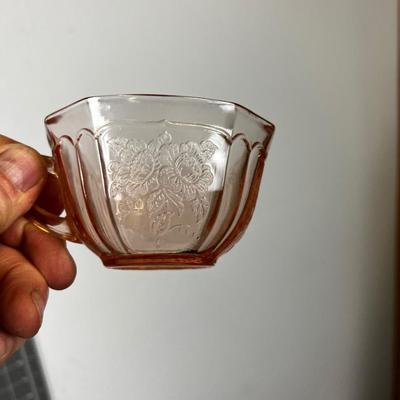 Pink Depression Glass Demitasse 4 Plates & 2 Cups