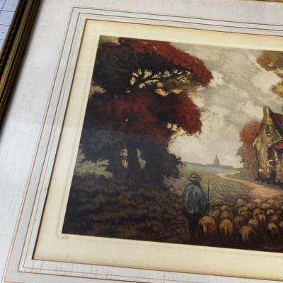 Signed European Lithograph of Sheepherder