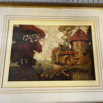 Signed European Lithograph of Sheepherder