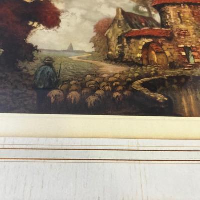 Signed European Lithograph of Sheepherder