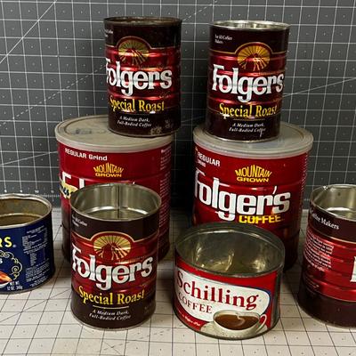 Coffee Cans: Shillings, Folgers Plus Planters Nuts Tin