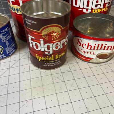 Coffee Cans: Shillings, Folgers Plus Planters Nuts Tin