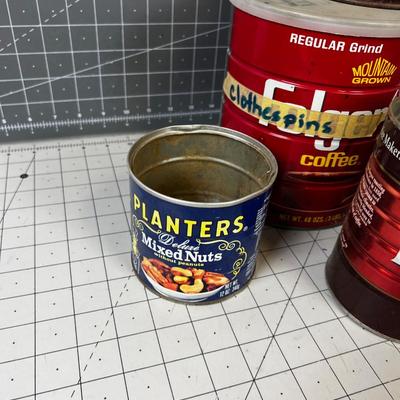 Coffee Cans: Shillings, Folgers Plus Planters Nuts Tin