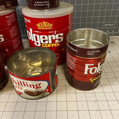 Coffee Cans: Shillings, Folgers Plus Planters Nuts Tin
