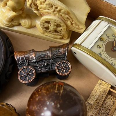 Tray of Stuff: Bookends, Lights, Sculpture, Vase Crystal etc.