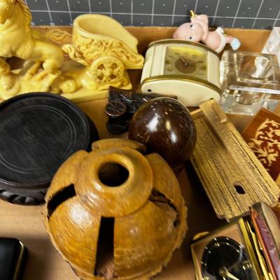 Tray of Stuff: Bookends, Lights, Sculpture, Vase Crystal etc.