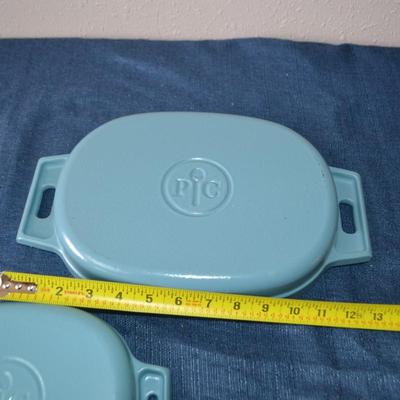 LOT 23 TWO PAMPERED CHEF BLUE ENAMELED CAST IRON PANS