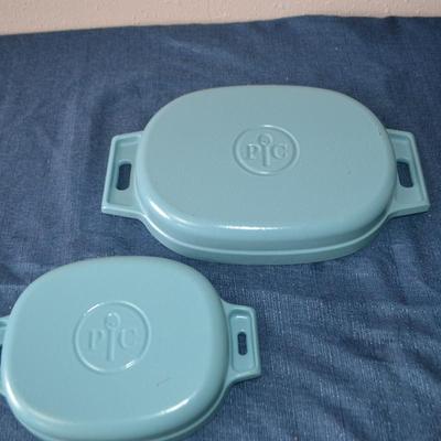 LOT 23 TWO PAMPERED CHEF BLUE ENAMELED CAST IRON PANS