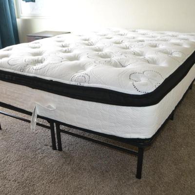 LOT 39. FULL SIZE MATTRESS AND METAL FRAME BASE