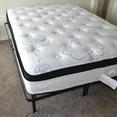 LOT 39. FULL SIZE MATTRESS AND METAL FRAME BASE