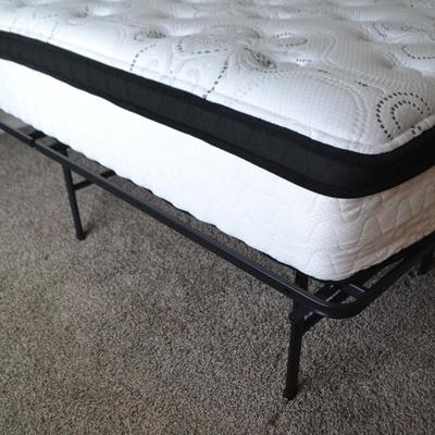 LOT 39. FULL SIZE MATTRESS AND METAL FRAME BASE